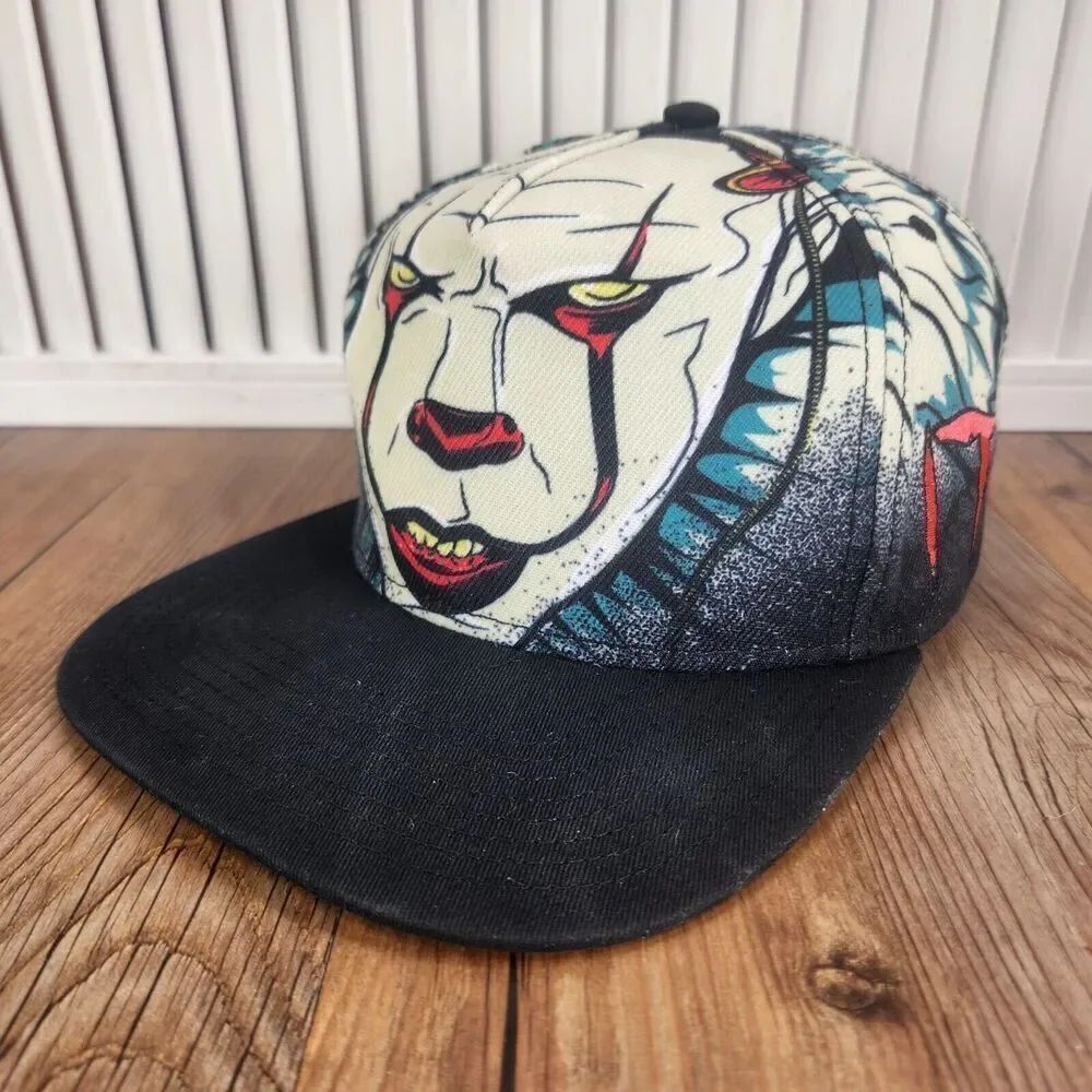 Stephen Kings IT Pennywise Big Face Snapback Hat Cap Black Green Movie Horror
